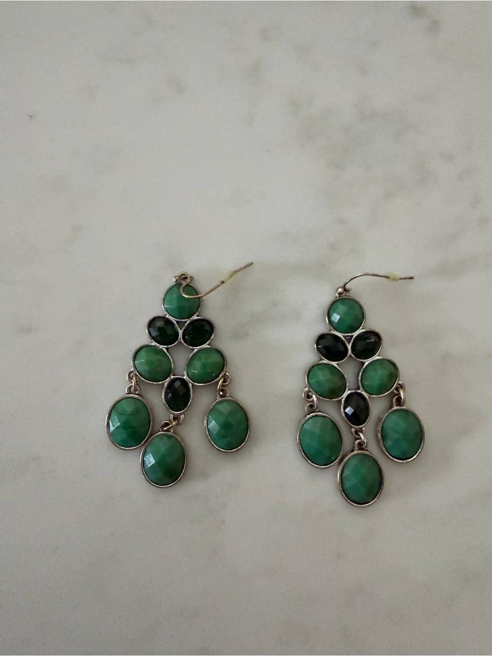 Green Faceted Stone Chandelier Earrings - Unbranded